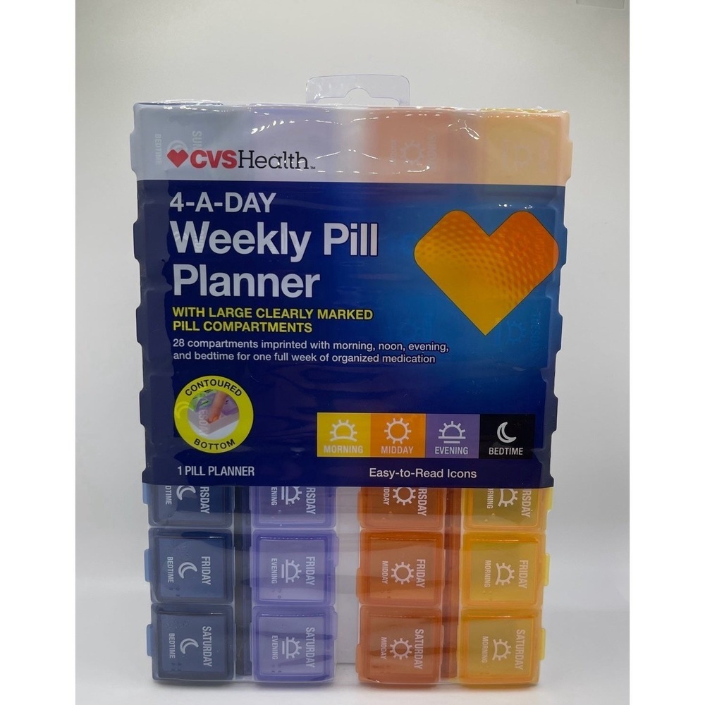 CVS 4-A-Day Weekly Pill Planner Multicolor